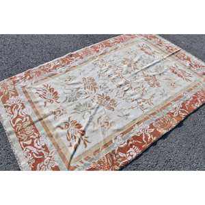 Classic White Orange Vintage <b>Turkish</b> <b>Rug</b> 5.1 X 8.5 ft Handmade Patchwork Design Wool Material Latex Backing for Living Tabriz - Product Image 4