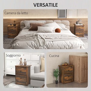 HOMCOM Mesita de noche de madera estilo rústico con 2 cajones, 40x30x56 cm, marrón - Product Image 5