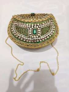 Bolso de mano tradicional hecho a mano con mosaico Kundan, bolso de noche étnico para fiesta nupcial, bolso de mano con cadena para boda, fiesta nupcial, bolso de noche. - Product Image 6