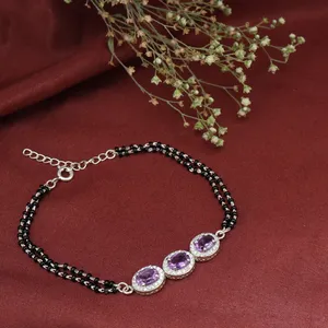Bracelet en argent 925 avec perle d'améthyste, style ethnique, tendance, diamant, perle, pierre principale, pour mariage, anniversaire, cadeau pour femme - Product Image 3