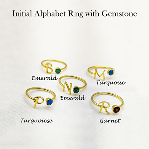 Alphabet M Initiales avec pierre turquoise Argent sterling 925 Métal Nom Lettres Or Vermeil Dainty Bague Bijoux Femme Bague en vrac - Product Image 4