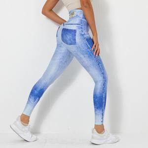 Digital Printing Blue Tight High Elastic Quick-drying Yoga Pants Sports <b>Running</b> Slim-fit Fitness <b>Leggings</b> Women - Product Image 4