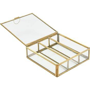 Great Quality Golden Vintage Glass Lidded Rectangle Jewelry Box Clear Glass & Brass <b>Metal</b> Storage Jewelry Box Makeup Organizer - Product Image 5