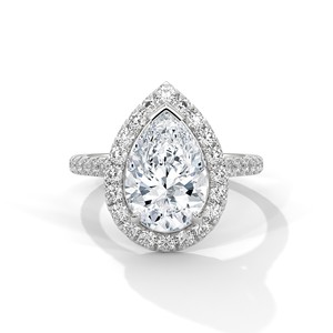 3.0ct Pear Cut CZ Halo <b>Solitaire</b> <b>Ring</b> with Pave Set Band 925 Sterling <b>Silver</b> - Product Image 1
