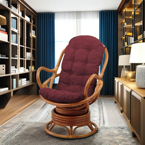 Sillón Giratorio Moderno con Tapizado y Cojín Acolchado, Estructura de Ratán, Silla Papasan para Hotel, Sala de Estar, Dormitorio, Oficina en Casa (Patas de Madera) - Product Image 4
