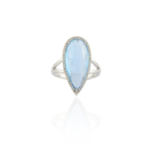 Anillo de piedras preciosas de oro blanco sólido K14 de moda elegante anillo de fiesta de aniversario de boda de corte de Topacio Azul Natural fino de moda - Product Image 1