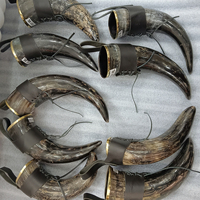 Corne à boire sculptée en buffle de qualité supérieure, artisanat naturel, avec bordures en laiton, étui en cuir d'agate, décorations de style musical, vente en gros
