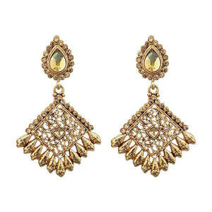 ต่างหูห้อยระย้า kriaa หินออสเตรียสีน้ำตาล kundan ชุบทองสไตล์โคมระย้า-1310574 - Product Image 1