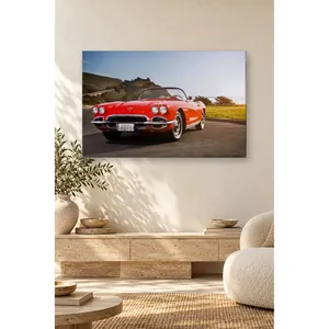 Impression sur toile de la Corvette rouge classique Fida sur route côtière - Product Image 5