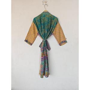 ชุดเดรสผ้าไหมอินเดียสำหรับผู้หญิง, ชุดกิโมโนผ้าไหมคลุมคลุมอาบน้ำเปิดเข็มขัดดอกไม้ให้ความอบอุ่นคอวีชุดนอนสำหรับฤดูใบไม้ผลิฤดูใบไม้ร่วง - Product Image 4