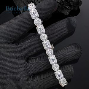 8mm 14K White Gold Plated 925 Sterling Silver VVS Moissanite Diamond Baguette&Round Cut Tennis Bracelet for <b>Men</b> - Product Image 1
