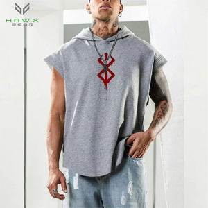 Camiseta sin mangas de talla grande para hombre, camiseta sin mangas cortada en blanco, Sudadera con capucha de Fitness para verano - Product Image 5