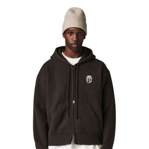 Sudadera con Capucha Marrón de Punto con Cierre y Emblema, Ropa Casual Cómoda para Hombre y Mujer, Sudadera con Cierre y Logotipo para Comodidad Diaria - Product Image 6