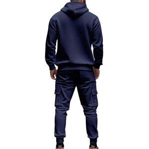 Conjunto de Chaqueta y Pantalones Cargo de Forro Polar para Hombre, con Capucha, Estampado Personalizado, 2 Piezas, Color Sólido, Manga Larga, Cierre de Botones - Product Image 6