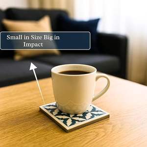 Handcrafted Luxury Blue White Floral Design Resin Inlay Walnut <b>Coasters</b> Holder Durable Eco-Friendly Customizable Color Modern - Product Image 5