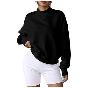 Sudadera holgada para mujer, suéter de lana, bordado personalizado, hombro caído recortado, Sudadera con cuello simulado para mujer - Product Image 6