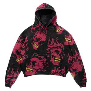 Ropa de calle 100% de algodón de peso pesado Vintage desgastado lavado con ácido Sudadera con capucha Crop Top serigrafiada sudaderas con capucha recortadas en blanco personalizadas - Product Image 1