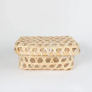 Rectangular simple style bamboo wooden open weaving boxes natural wood gift box from Vietnam