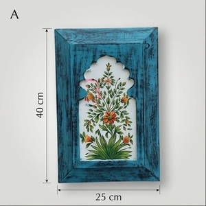 Wooden <b>Wall</b> <b>Frame</b> With Floral <b>Design</b> Home Decor Painting <b>Frame</b> Rectangle Blue Color - Product Image 3