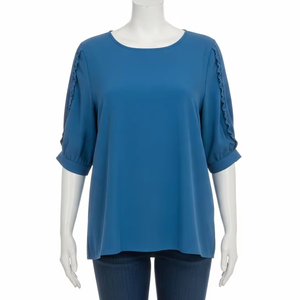 เสื้อเบลาส์แขนกลีบดอกไม้ขนาดใหญ่พิเศษสำหรับผู้หญิงผ้าโพลีเอสเตอร์เนื้อนุ่มใส่สบายน้ำหนักเบาเสื้อแฟชั่นสำหรับใส่ทำงาน - Product Image 2