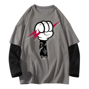 Camiseta de manga larga de algodón de gran tamaño para hombre, diseño cuadrado de doble capa con estampado gráfico personalizado de alta calidad - Product Image 3