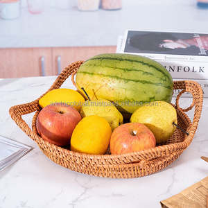 Juego de Bandejas Decorativas de Mimbre Tejidas a Mano, Bandeja de Comida Poligonal Individual, para Sala de Estar, Baño, Restaurantes, Alta Calidad - Product Image 1