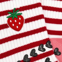 Nouvelles chaussettes de sport personnalisées en coton peigné rayées rouge et blanc avec broderie fraise mignonne pour le Pilates