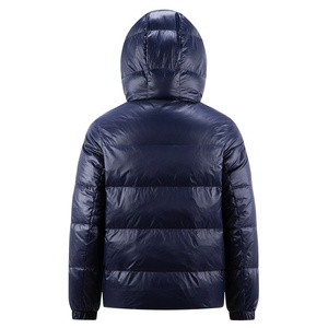 <b>Men's</b> <b>Navy</b> Blue Hooded Puffer <b>Jacket</b> Zipper Closure Down Filled Windproof Casual Winter Solid Color Thick Polyester - Product Image 2