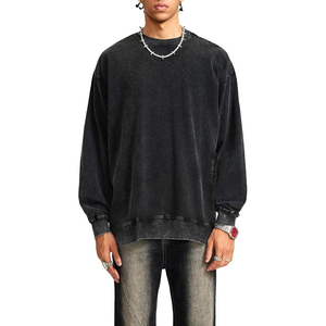 เสื้อสตรีทแวร์ผู้ชายสไตล์ Urban ล้างสีแบบ Acid Wash ผ้าคอตตอนผสมฟลีซ ทรงโอเวอร์ไซส์ ไหล่ตก สวมใส่สบายๆ แบบลำลอง รับผลิตแบบ OEM และ Private Label - Product Image 1