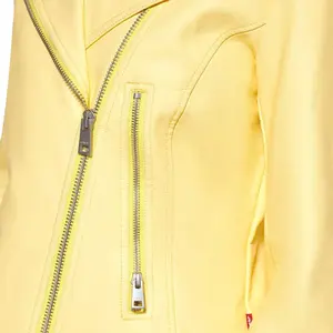 Último diseño de otoño para mujer Sexy Hot Girls manga larga ajustada PU cuero cremallera frontal chaqueta transpirable piel de oveja liso teñido - Product Image 4