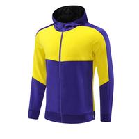 Jaket Training Sepak Bola Custom Full Zip Hoodie 100% Poliester Pria Cepat Kering Bernapas Pakaian Tim Saku Musim Gugur