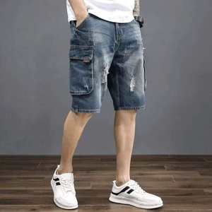 Wholesale Best Selling <b>Men's</b> Casual Denim Shorts <b>Men's</b> Loose Straight Leg Summer Style Wash Cropped Shorts OEM <b>MEN</b> - Product Image 4