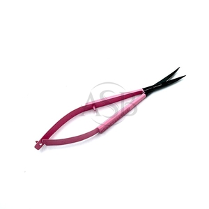 Tijeras de resorte de hoja curva recta de doble acción para cejas de manicura rusa de acero inoxidable negro rosa - Product Image 1