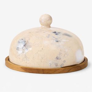 Cubreplatos de Resina con Forma de Cúpula de Mármol Amarillo Brillante, Conservador de Queso con Base de Madera, Campana para Alimentos para la Cocina, Mesa de Comedor, Almacenamiento - Product Image 6