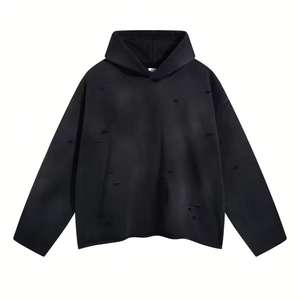 Sudaderas con Capucha para Hombre de Algodón Grueso con Lavado Ácido, Apliques Desgastados, Bordado, Pedrería y Estampado Puff - Product Image 3