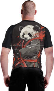 Panda Fighter Hombres de manga corta de compresión Rash Guard MMA Jiu Jitsu BJJ Grappling Base Layer Combat Shirt COMPRESION WEAR - Product Image 4