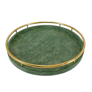 Bandeja Redonda Color Verde Musgo de Imitación de Piel de Boa, Modelo 090, Precio de Fábrica OEM/ODM para Uso en Hoteles/Bares/Restaurantes/Hogar - Product Image 1