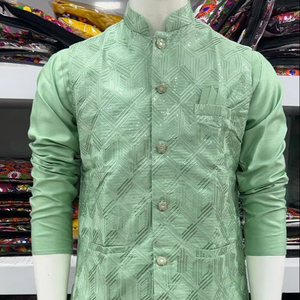 ชุดนอนผ้าคุระตะผ้าไหมปักสีเขียวมีสไตล์สไตล์พรีเมี่ยมแจ็คเก็ตผ้าฝ้ายพร้อมซับในสีเงินคอลเลกชันปาร์ตี้งานแต่งงาน - Product Image 6