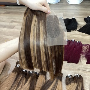 Mèches de cheveux humains lisses bon marché avec fermeture en trame, extensions de cheveux vietnamiens de couleur droite en os doublement étirés - Product Image 1
