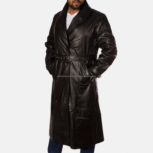 Vente en gros Manteau en cuir de mouton véritable respirant à double col décontracté pour hommes avec polaire de laine à l'intérieur des manteaux en cuir noir - Product Image 4