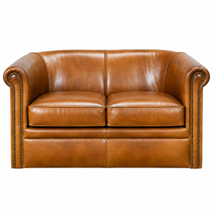 Sofá de 2 Plazas de Cuero Genuino, Sofá de Cuero de Lujo con Brazos Enrollados, Detalles con Tachuelas, Mueble Clásico para Sala de Estar u Hotel, Hecho en EE. UU. - Product Image 5