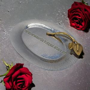 Plateau de service en acier inoxydable plateau ovale martelé en métal centres de table plateau décoratif - Product Image 4