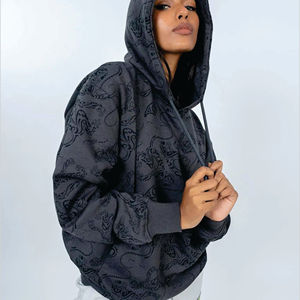 2023 Custom Cut Edge <b>Cropped</b> Hoodie <b>Men</b> <b>Tops</b> Pullover Punk Print Hip Hop High No String Street Distressed Raw Hem Hoodie - Product Image 3