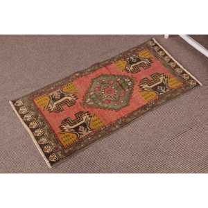 1.7x3.4 ft Rug, Vintage Turkish Rug, <b>Red</b> Brown Camouflage <b>Wool</b> Rug - Product Image 2