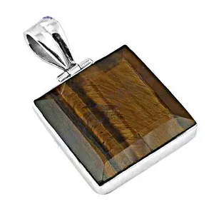 925 Sterling Silver Gold Fine Square Tiger's Eye Gemstone Pendant Necklace Link Chain Elegant Statement Jewelry Hypoallergenic - Product Image 3