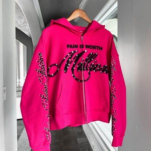 Sweat-shirt unisexe de créateur en molleton 100% coton avec impression numérique d'hiver, orné de strass et de pierres de cristal, style streetwear moderne - Product Image 5