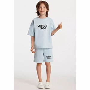 Survêtement personnalisé en coton uni pour l'été Ensemble de vêtements d'été pour enfants de 1 à 18 ans Ensembles courts pour enfants - Product Image 4