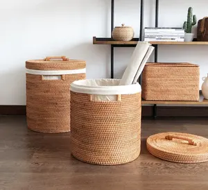 Natural Wicker Rattan Woven Bamboo Crafts Handicrafts Products Bins Storage Handwoven Baskets Home Organization Handmade Items