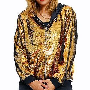 2025 femmes mode décontracté solide motif Flip couleur paillettes tricoté Baseball veste respirant nouvelle Europe USA brillant ample - Product Image 2