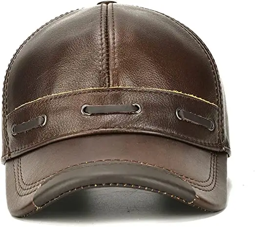 Men's Adjustable Genuine Leather Baseball Cap Dad Hat for Fall Winter leather cap/High quality low price men leather caps